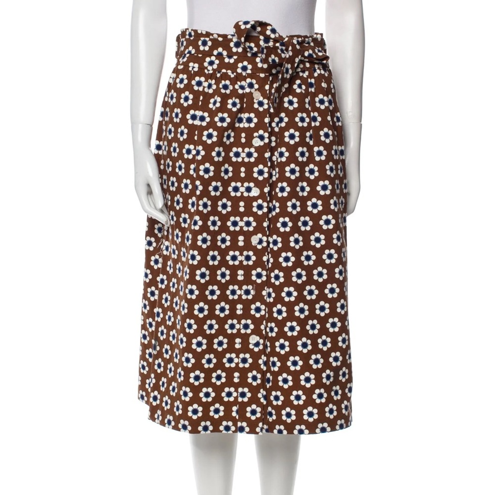 Brown and Black Midi A-Line Skirt with Tie Front